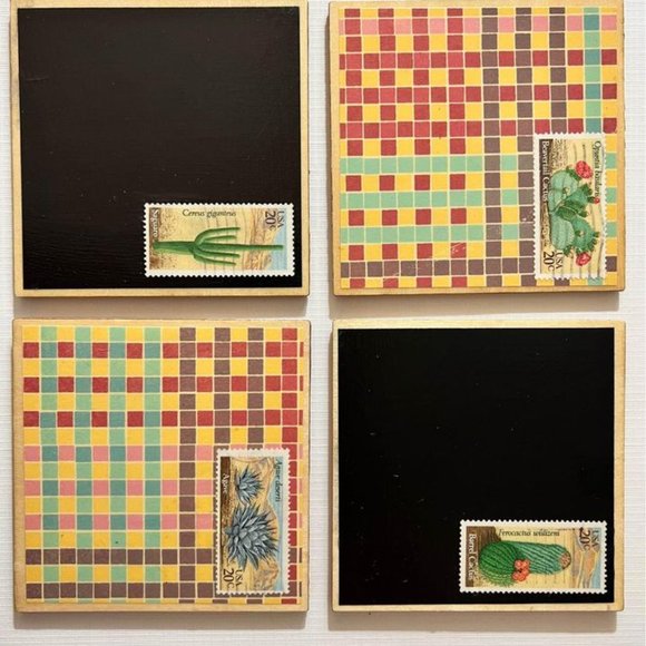 Cactus Coasters 4 Piece, USA Vintage Style Set - Picture 5 of 9